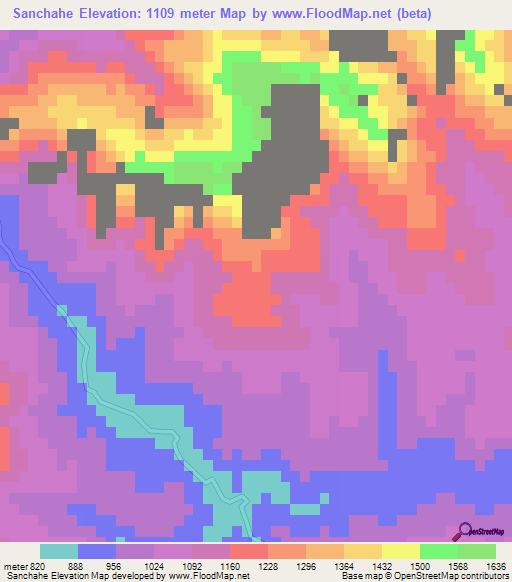 Sanchahe,China Elevation Map
