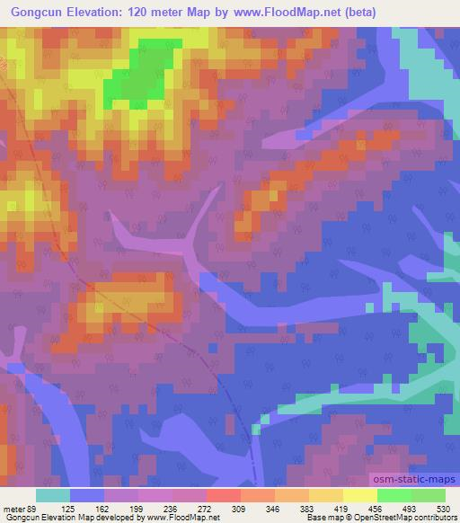Gongcun,China Elevation Map