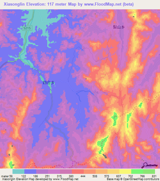 Xiasonglin,China Elevation Map