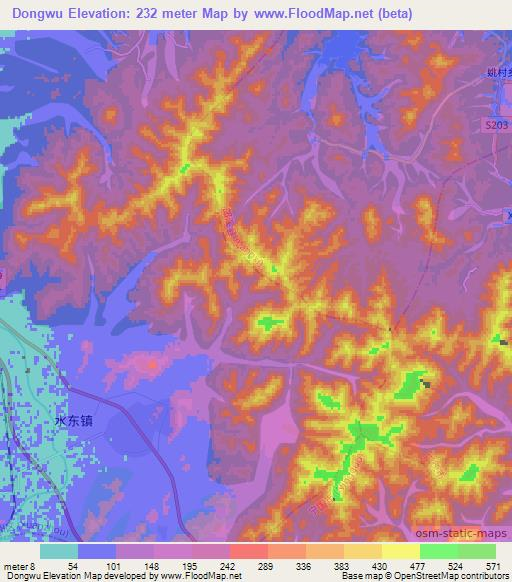 Dongwu,China Elevation Map