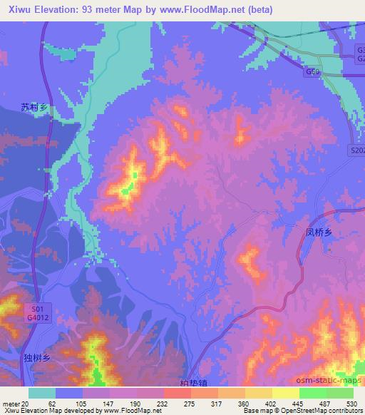 Xiwu,China Elevation Map
