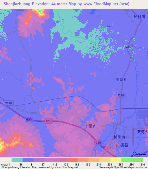 Shenjiazhuang,China Elevation Map