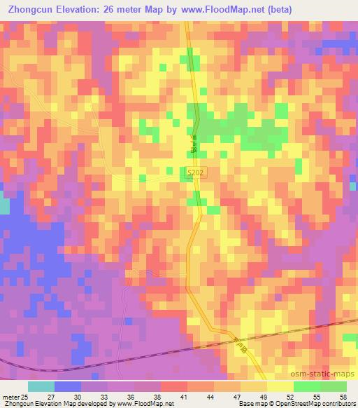Zhongcun,China Elevation Map