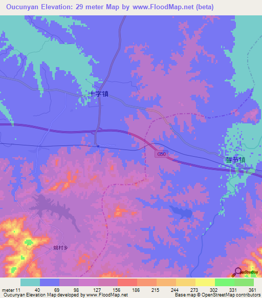 Oucunyan,China Elevation Map