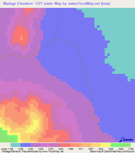 Madege,Tanzania Elevation Map
