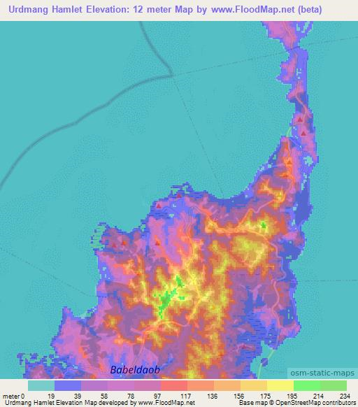 Urdmang Hamlet,Palau Elevation Map