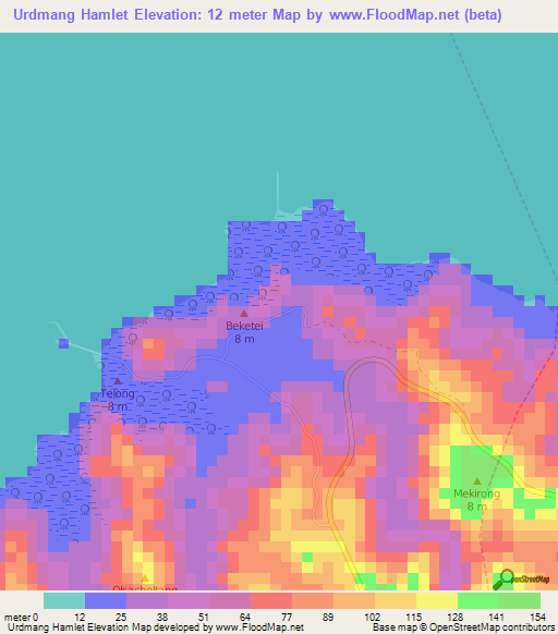 Urdmang Hamlet,Palau Elevation Map