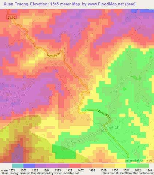 Xuan Truong,Vietnam Elevation Map
