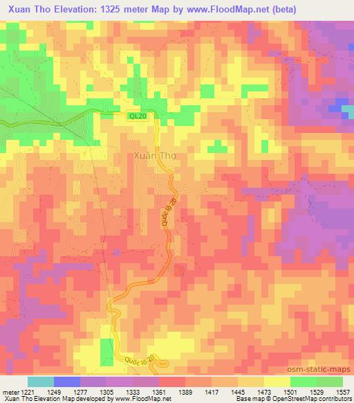 Xuan Tho,Vietnam Elevation Map
