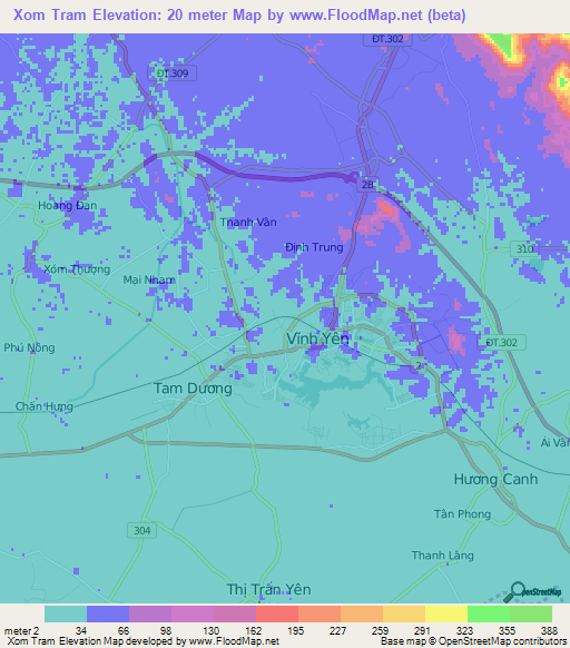 Xom Tram,Vietnam Elevation Map