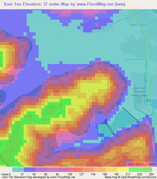Xom Ten,Vietnam Elevation Map