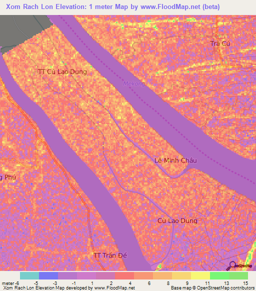 Xom Rach Lon,Vietnam Elevation Map