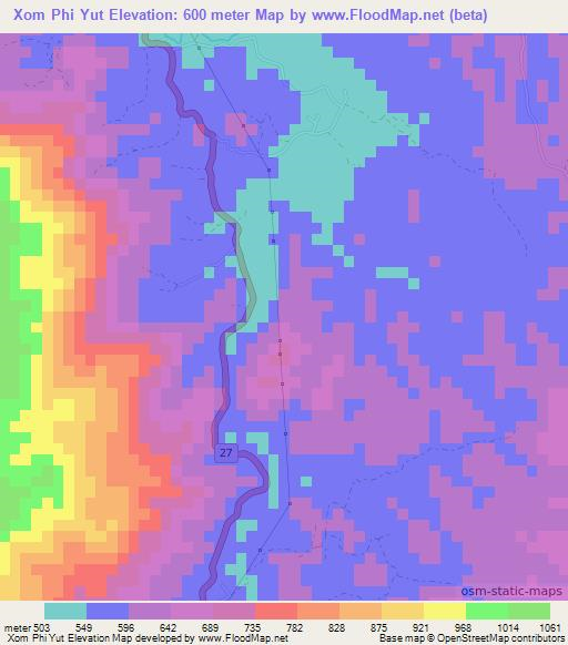 Xom Phi Yut,Vietnam Elevation Map