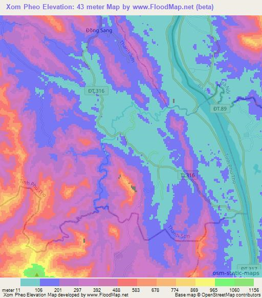 Xom Pheo,Vietnam Elevation Map