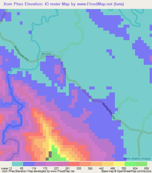 Xom Pheo,Vietnam Elevation Map