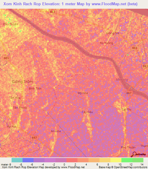 Xom Kinh Rach Rop,Vietnam Elevation Map