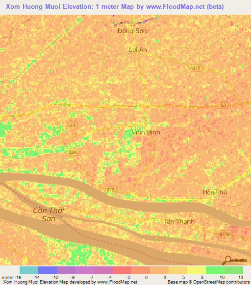 Xom Huong Muoi,Vietnam Elevation Map