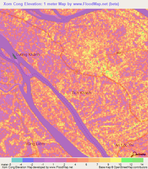 Xom Cong,Vietnam Elevation Map