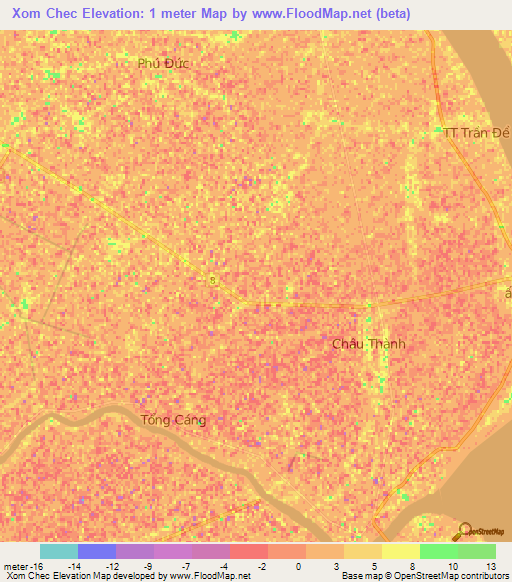 Xom Chec,Vietnam Elevation Map
