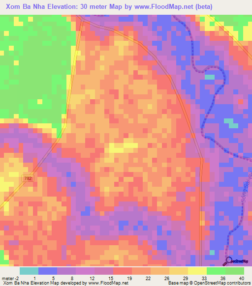 Xom Ba Nha,Vietnam Elevation Map