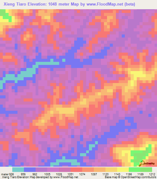 Xieng Tiaro,Vietnam Elevation Map