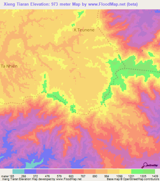 Xieng Tiaran,Vietnam Elevation Map