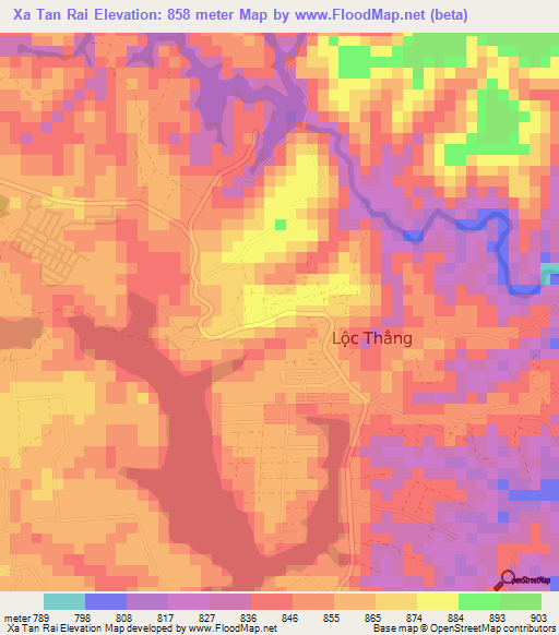 Xa Tan Rai,Vietnam Elevation Map