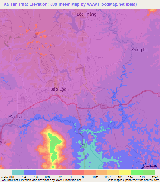 Xa Tan Phat,Vietnam Elevation Map