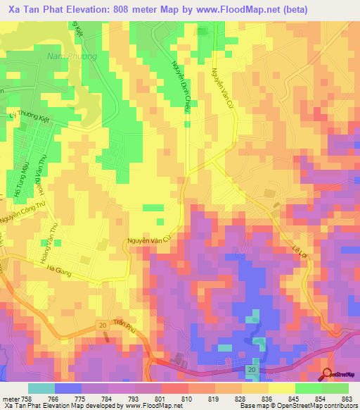 Xa Tan Phat,Vietnam Elevation Map