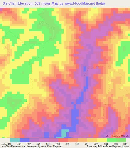 Xa Clian,Vietnam Elevation Map