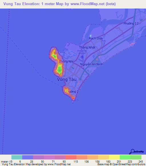 Vung Tau,Vietnam Elevation Map