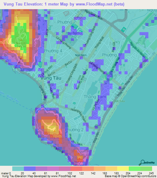 Vung Tau,Vietnam Elevation Map