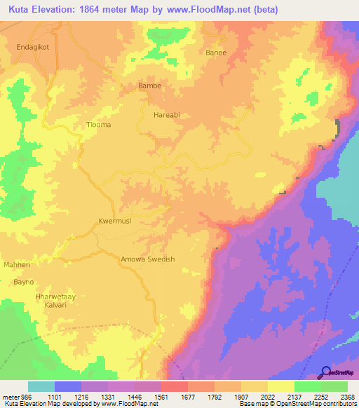 Kuta,Tanzania Elevation Map