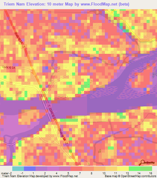 Triem Nam,Vietnam Elevation Map