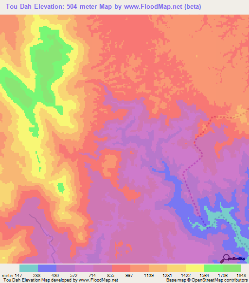 Tou Dah,Vietnam Elevation Map