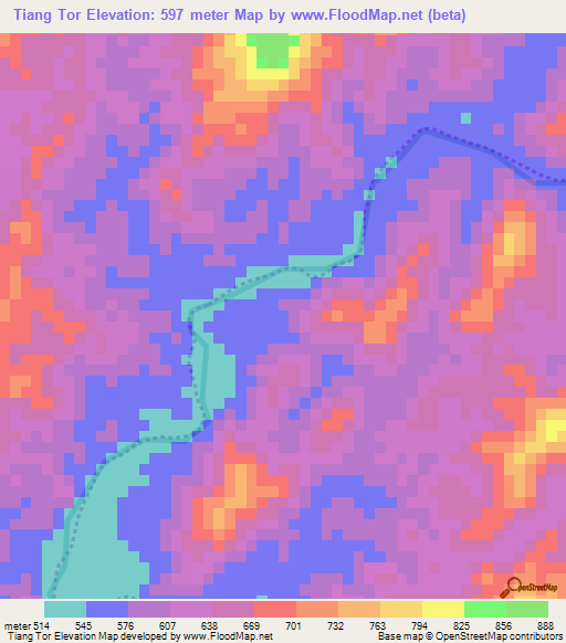 Tiang Tor,Vietnam Elevation Map