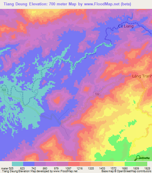 Tiang Deung,Vietnam Elevation Map