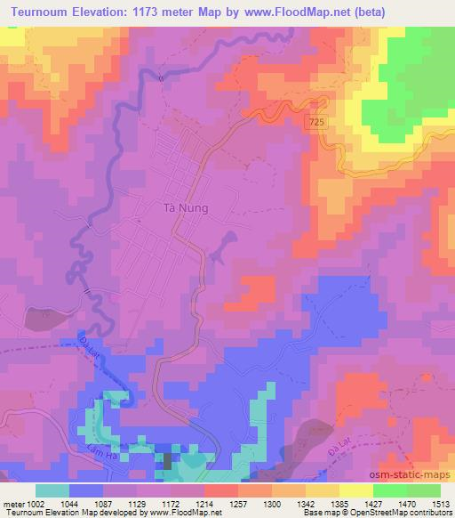 Teurnoum,Vietnam Elevation Map