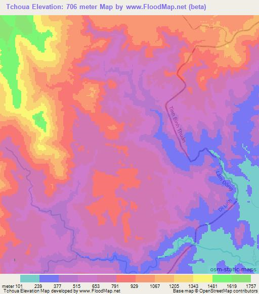 Tchoua,Vietnam Elevation Map