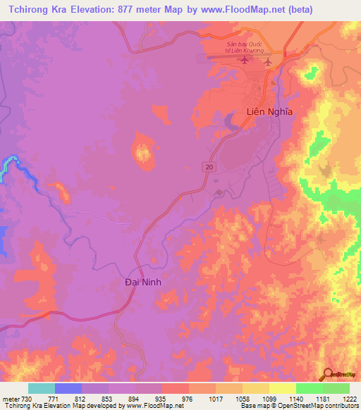 Tchirong Kra,Vietnam Elevation Map