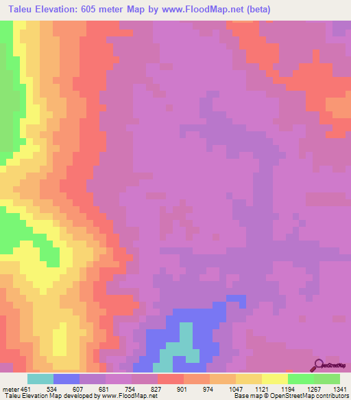 Taleu,Vietnam Elevation Map
