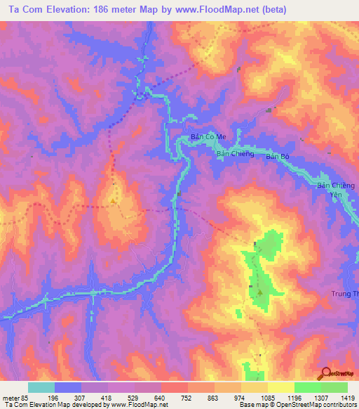 Ta Com,Vietnam Elevation Map