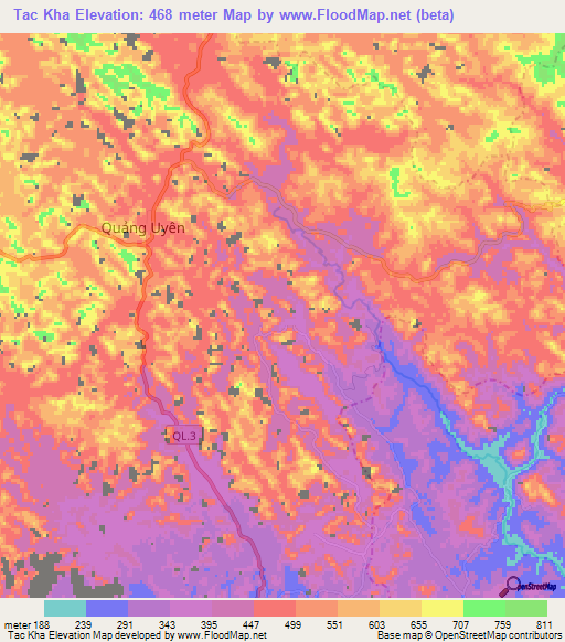 Tac Kha,Vietnam Elevation Map