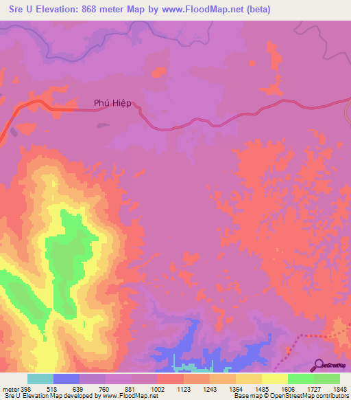 Sre U,Vietnam Elevation Map