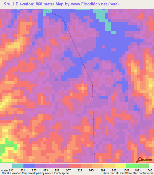 Sre U,Vietnam Elevation Map
