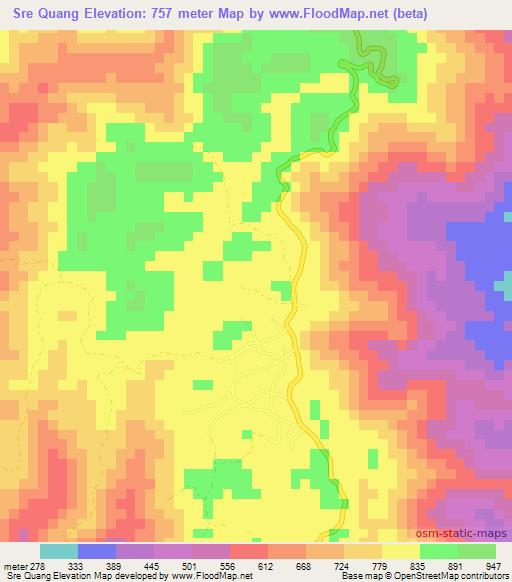 Sre Quang,Vietnam Elevation Map
