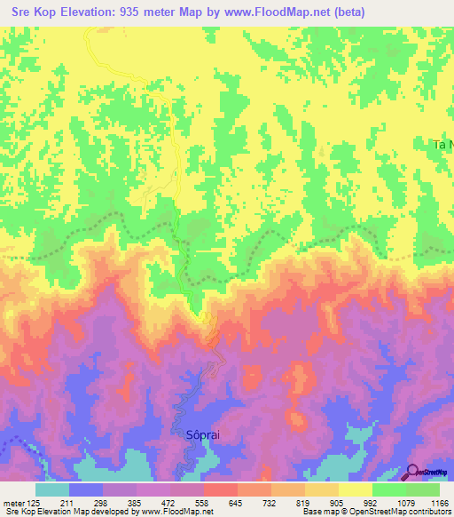 Sre Kop,Vietnam Elevation Map