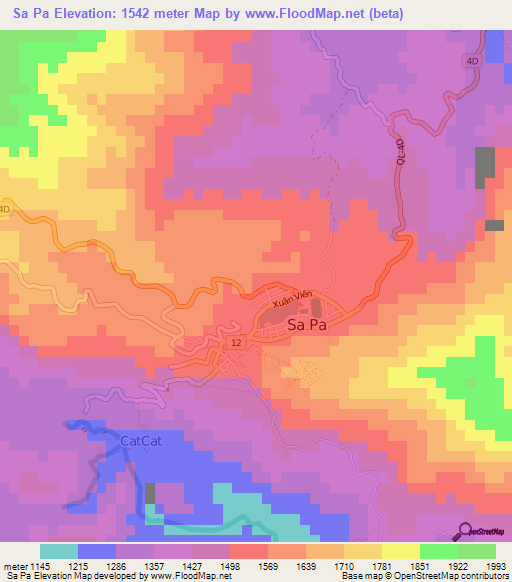 Sa Pa,Vietnam Elevation Map