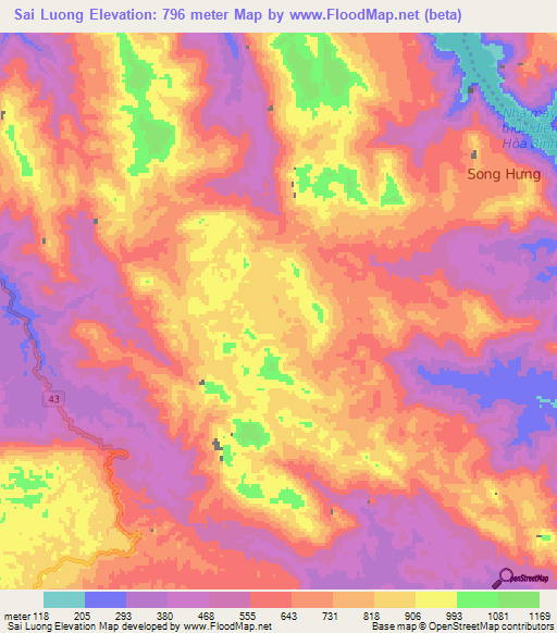 Sai Luong,Vietnam Elevation Map