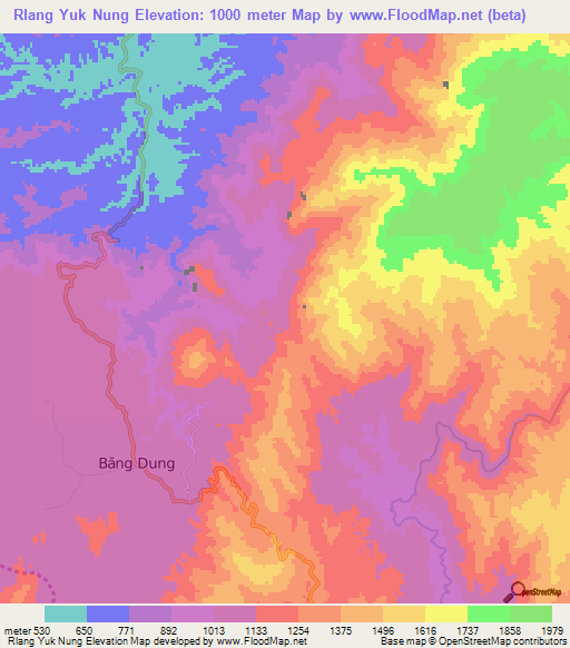 Rlang Yuk Nung,Vietnam Elevation Map